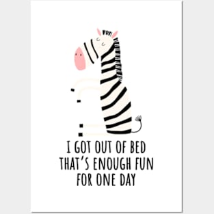 Got Out Of Bed Funny Cartoon Zebra Posters and Art